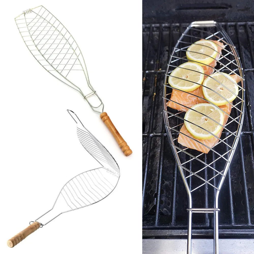 2PC Portable Grill BBQ Barbecue Basket For Fish Steak Meat Vegetable Heavy Duty